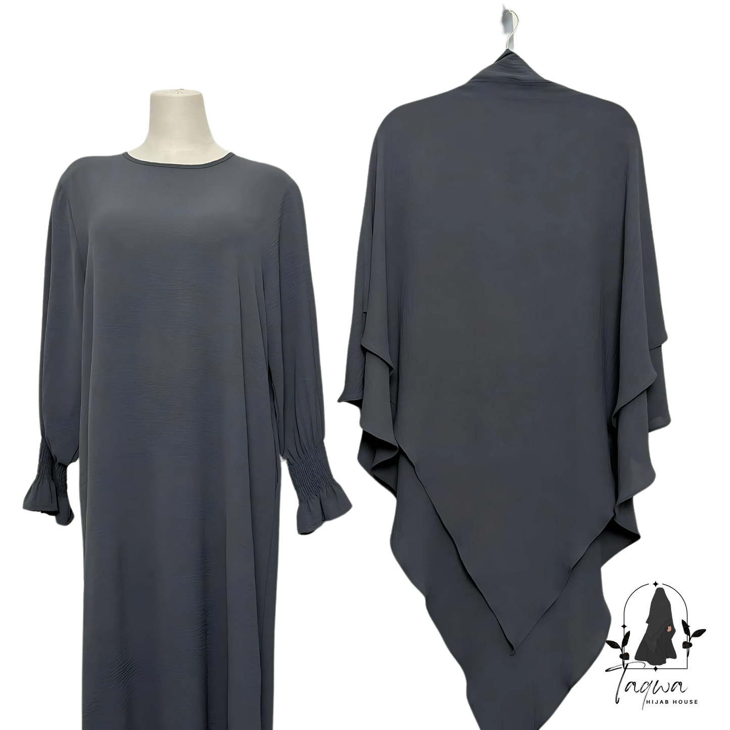 Khadija Set - Abaya with Matching Double Layer Khimar