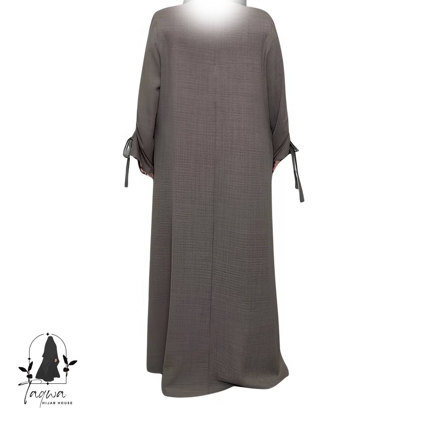 Crepe Linen Textured Ruched Long Sleeves Tie Shirred Slip Abaya Dress
